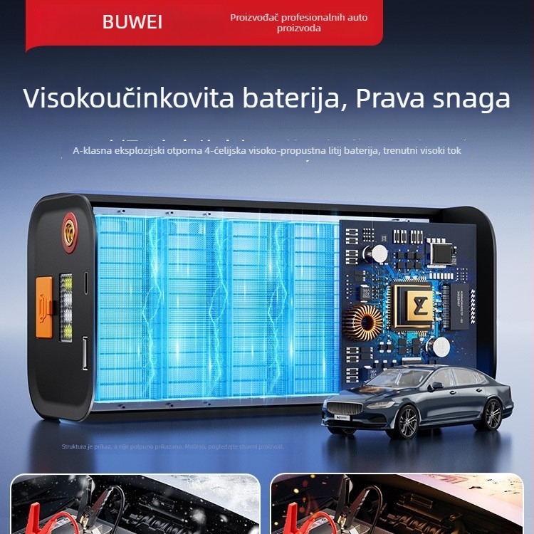 12V automobilni hitni starter s ugrađenom pumpom za zrak i manometrom za tlak zraka, rezervna baterija i power bank
