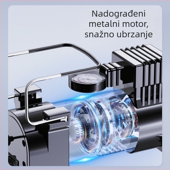 Prijenosna pumpa za automobile, 12V, visokoučinkoviti inflator s visokim tlakom, LED svjetlo i manometar