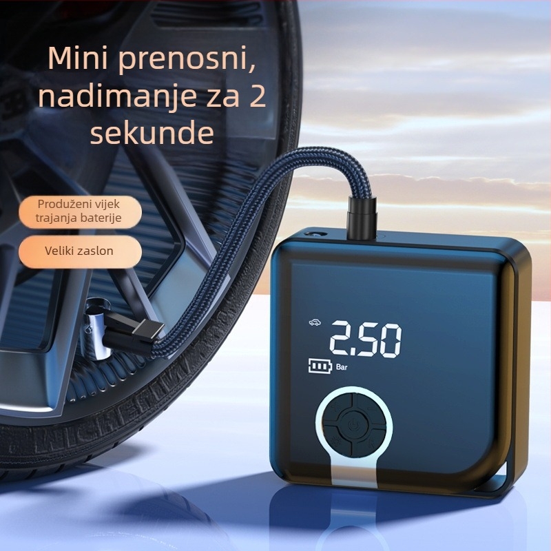 Prijenosna dvocilindrična pumpa za automobile, 160 W, USB napajanje 5V, pokazivački zaslon, s osvjetljenjem