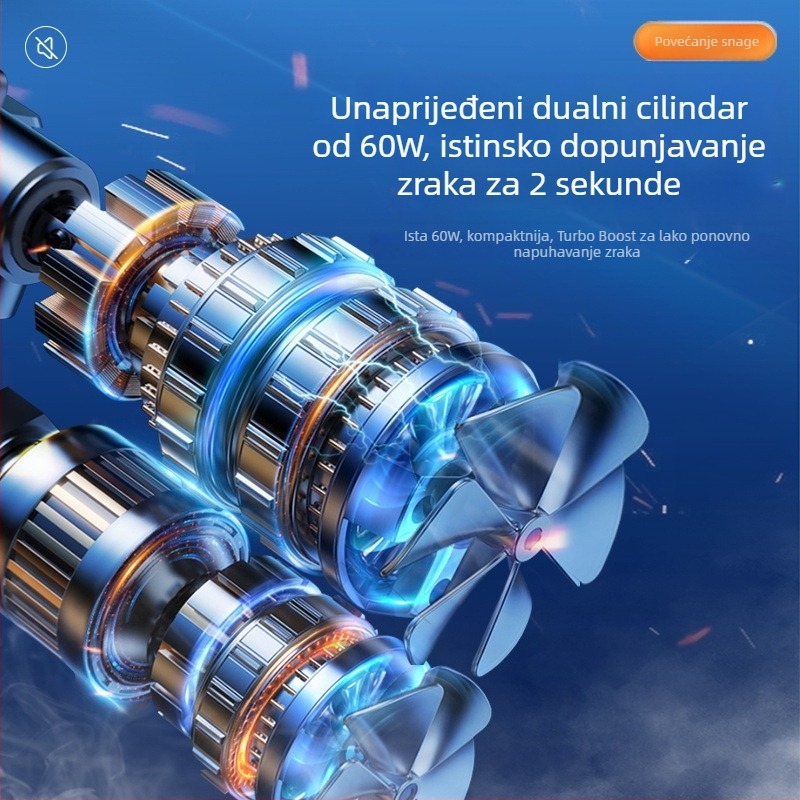 Prijenosna dvocilindrična pumpa za automobile, 160 W, USB napajanje 5V, pokazivački zaslon, s osvjetljenjem