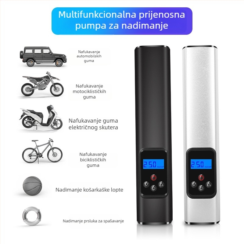 Automobilska pumpa za napuhivanje, 12V, 100W, kabel 3 m, 15-cilindrični elektromotor s digitalnim zaslonom
