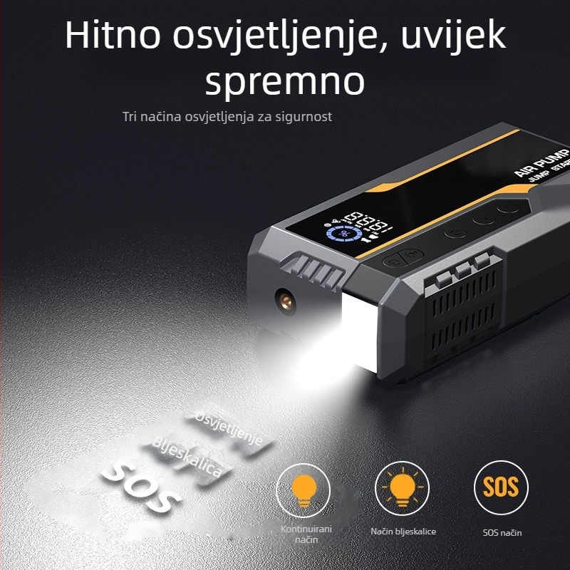 Automobilski kompresor za gume sa funkcijom hitnog pokretanja, sve-u-jednom prijenosna power banka i LED svjetlo
