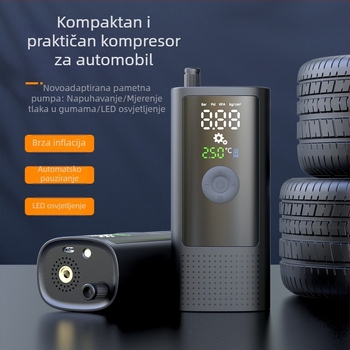 Prijenosna bežična digitalna pumpa za automobil s ugrađenom litijskom baterijom, mjerač tlaka pneumatika, digitalni zaslon, USB punjenje, brzina napuhavanja 25 L/min