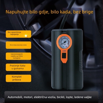 Kompresor zraka za automobil s dvostrukim cilindrom, 12V, 80W, rasvjeta, manometar i pokazivač