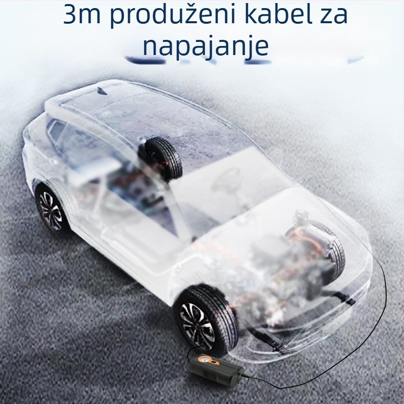 Kompresor zraka za automobil s dvostrukim cilindrom, 12V, 80W, rasvjeta, manometar i pokazivač