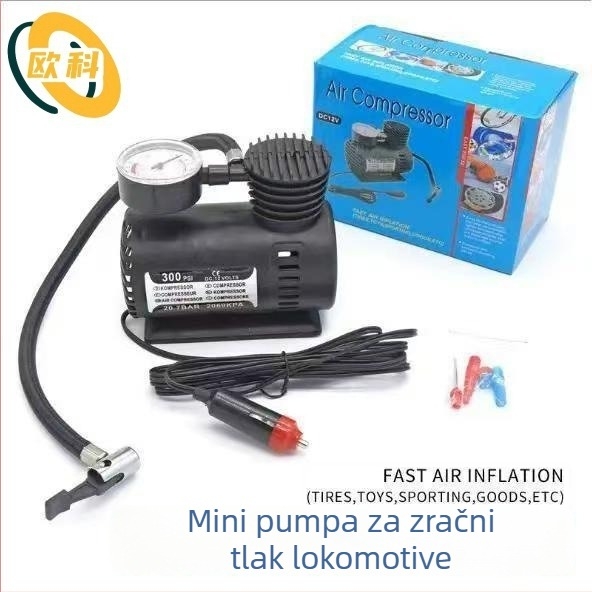 Električna mini pumpa za gume automobila — 24V, 220W, 50 L/min, 5–20 min rada, s manometrom