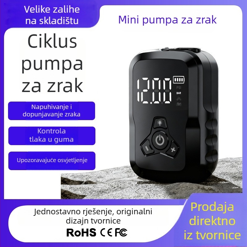 KST električna pumpa za bicikl - prijenosna mini pumpa za cestovne i planinske bicikle, punjiva, 36V, 80W, 30 L/min, LCD zaslon