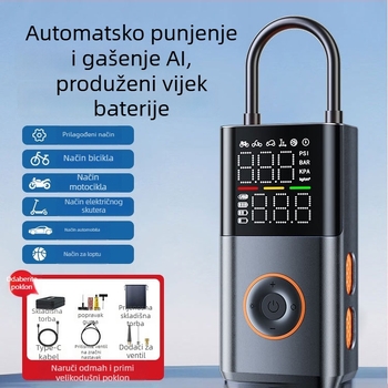 E5 Bežična prijenosna pumpa za automobil - 12V, 120W, 25 L/min, Visoko precizan digitalni zaslon, Automatsko isključivanje uz inteligentno praćenje tlaka, Punjiva