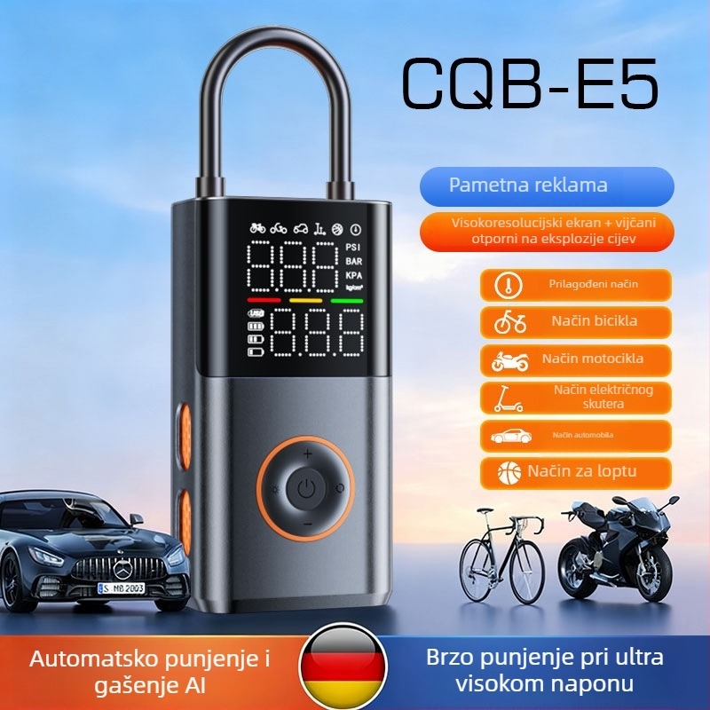E5 Bežična prijenosna pumpa za automobil - 12V, 120W, 25 L/min, Visoko precizan digitalni zaslon, Automatsko isključivanje uz inteligentno praćenje tlaka, Punjiva