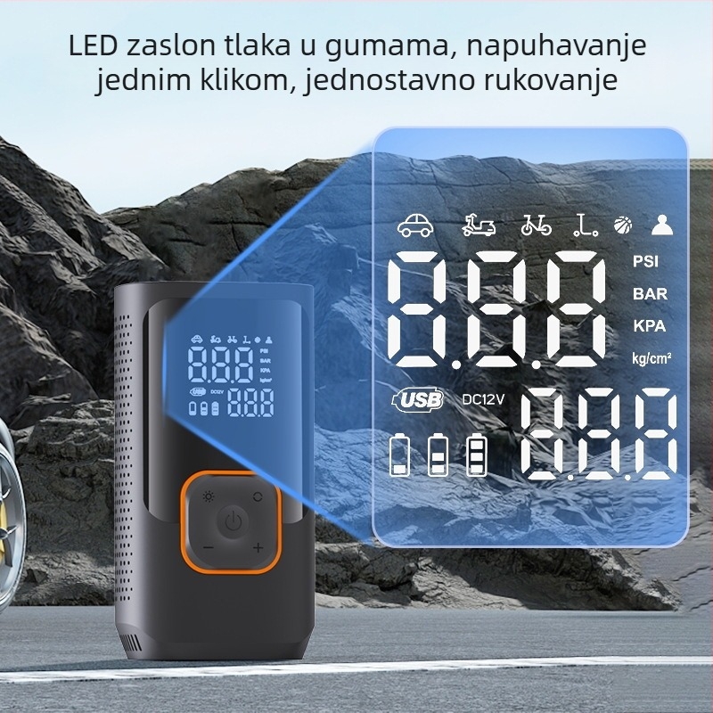Prijenosna USB pumpa za automobile — bežična, višenamjenska, s LED svjetlom i Power Bank