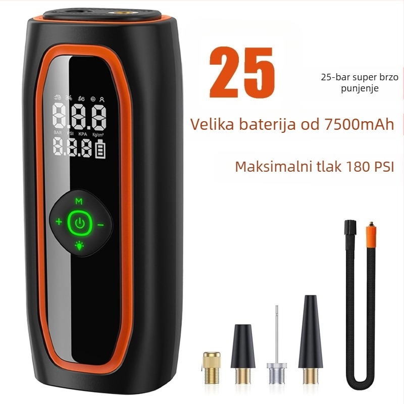 Prijenosna inteligentna bežična pumpa za napuhivanje guma – za automobile i kućnu upotrebu – 12V, 120W, 180 psi, 40 L/min, litij-ionska baterija