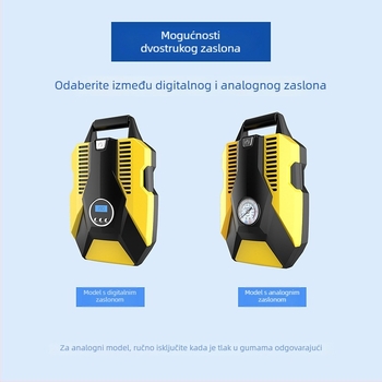 12V dvostrukocilindrična pumpa za automobil, prijenosna, s digitalnim prikazom i manometrom