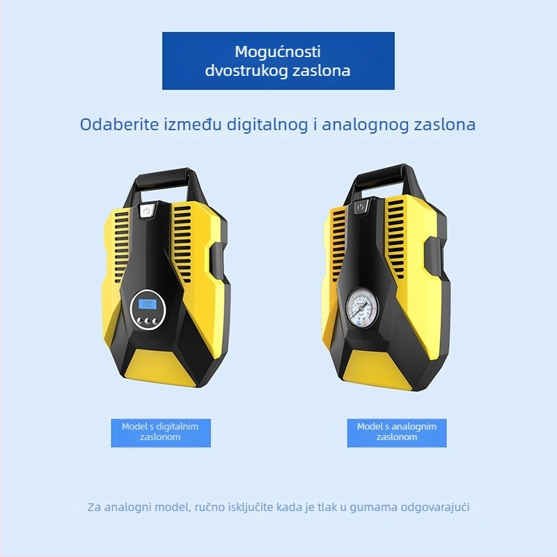 12V dvostrukocilindrična pumpa za automobil, prijenosna, s digitalnim prikazom i manometrom