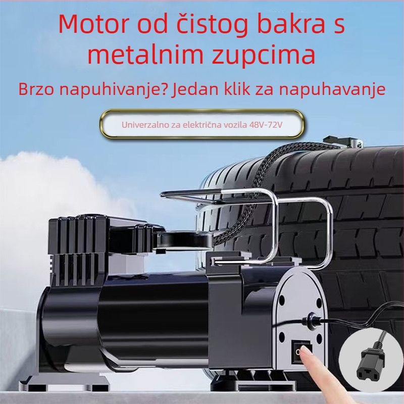 Pumpa za zrak za električna vozila: 72V, 120W, 35 L/min, kabel 1,5–3 m, manometar