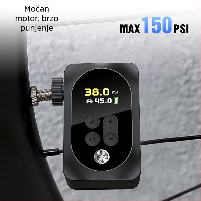 Prijenosna električna pumpa za bicikl s digitalnim zaslonom, 12V litijska baterija, 30 L/min protok zraka, ispod 80W, više od 20 minuta rada
