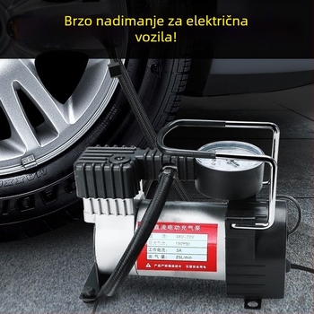 Prijenosna pumpa za zrak za motocikle i električna vozila, univerzalna 12–72V, 150 W, duljina kabela 2,5–3 m, cilindar s analognim manometrom