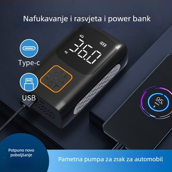 Bežična prijenosna pumpa za automobil za napuhivanje guma, s digitalnim zaslonom, osvjetljenjem i manometrom