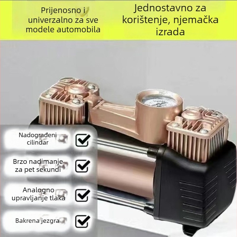 Automobilska pumpa za gume s digitalnim zaslonom, 220W, višecilindrični, visok tlak, upozoravajuće svjetlo