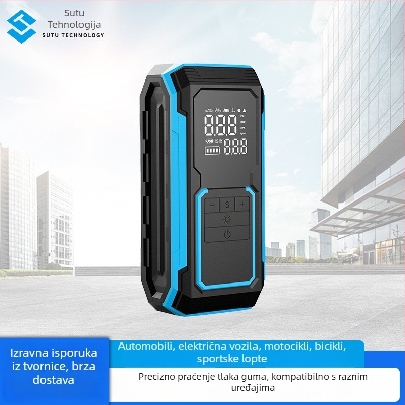 Prijenosna digitalna pumpa za automobile s prikazom na zaslonu, ručna, USB napajanje i bežično punjenje