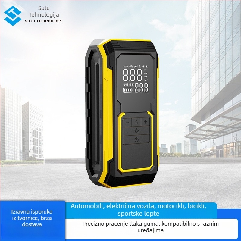 Prijenosna digitalna pumpa za automobile s prikazom na zaslonu, ručna, USB napajanje i bežično punjenje