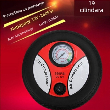 Prijenosna 12V pumpa za auto gume s manometrom i lampicom upozorenja, električna visokotlačna pumpa, 220W