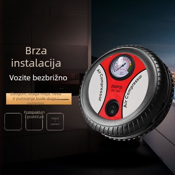 Prijenosna 12V pumpa za auto gume s manometrom i lampicom upozorenja, električna visokotlačna pumpa, 220W