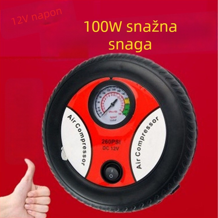 Prijenosna 12V pumpa za auto gume s manometrom i lampicom upozorenja, električna visokotlačna pumpa, 220W