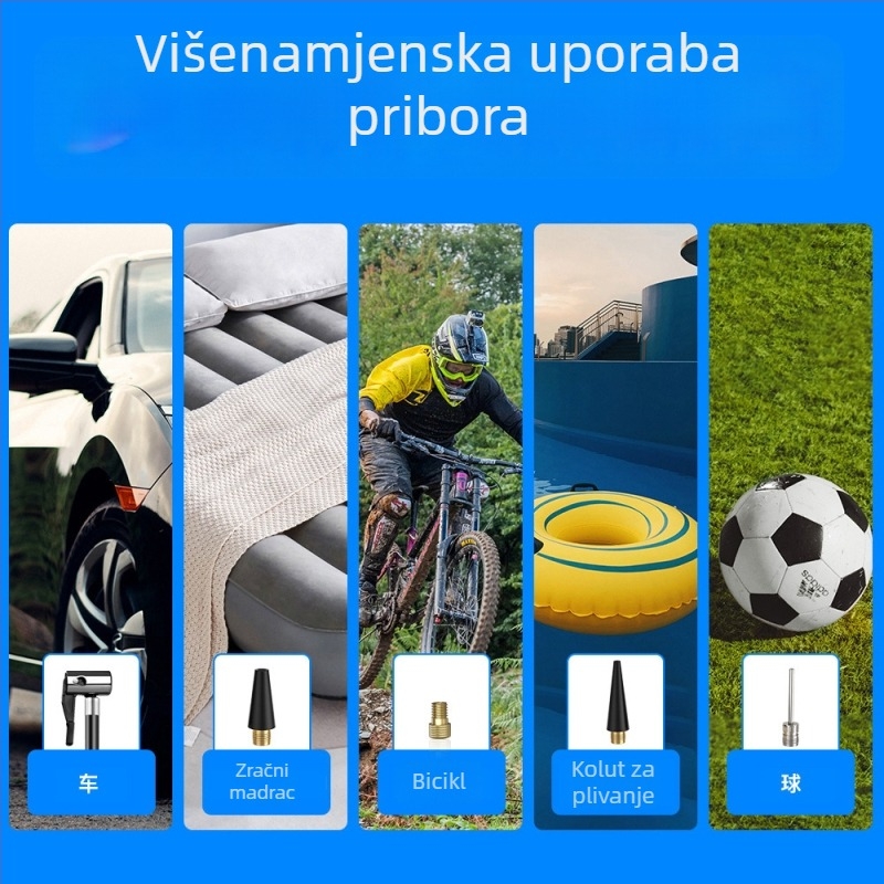 Pumpa za zrak za automobile i motocikle s USB napajanjem, 12V, 100W, digitalni zaslon, mjerač tlaka u gumama, LED svjetlo, upozoravajuće svjetlo, protok tlaka 25 L/min, 31 cm crijevo, uklonjivi izvor napajanja