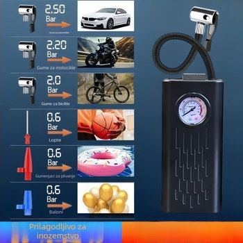 Bežična autopumpa za zrak s USB punjenjem — prenosna višenamjenska pumpa za gume za auto, motocikl i druga vozila