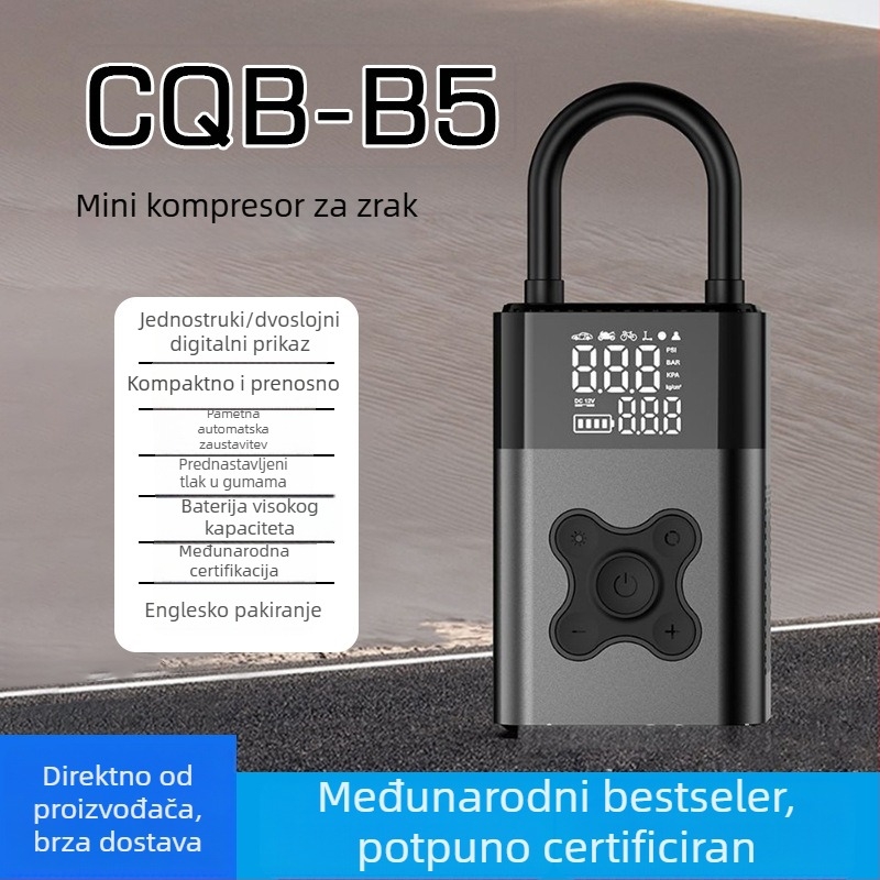 B5 Prijenosna automobilska pumpa s digitalnim prikazom, USB punjenje, 12V, 100W, mjerač tlaka u gumama