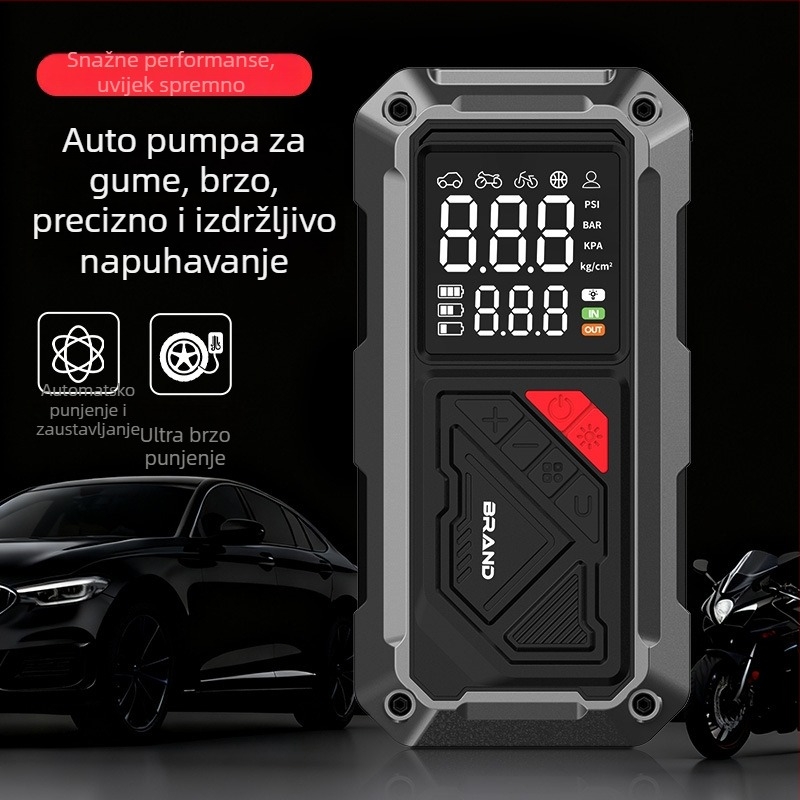 Prijenosna automobilska pumpa za zrak s nužnim izvorom napajanja i USB punjenjem, 12V, 25 L/min
