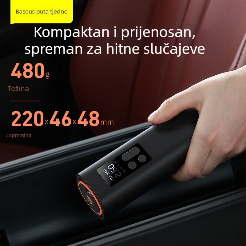 Baseus Mini prijenosna pumpa za zrak u automobilu, za automobile i EV (12V, 30 L/min, Digitalni prikaz, 450 g, 5–20 min rada)
