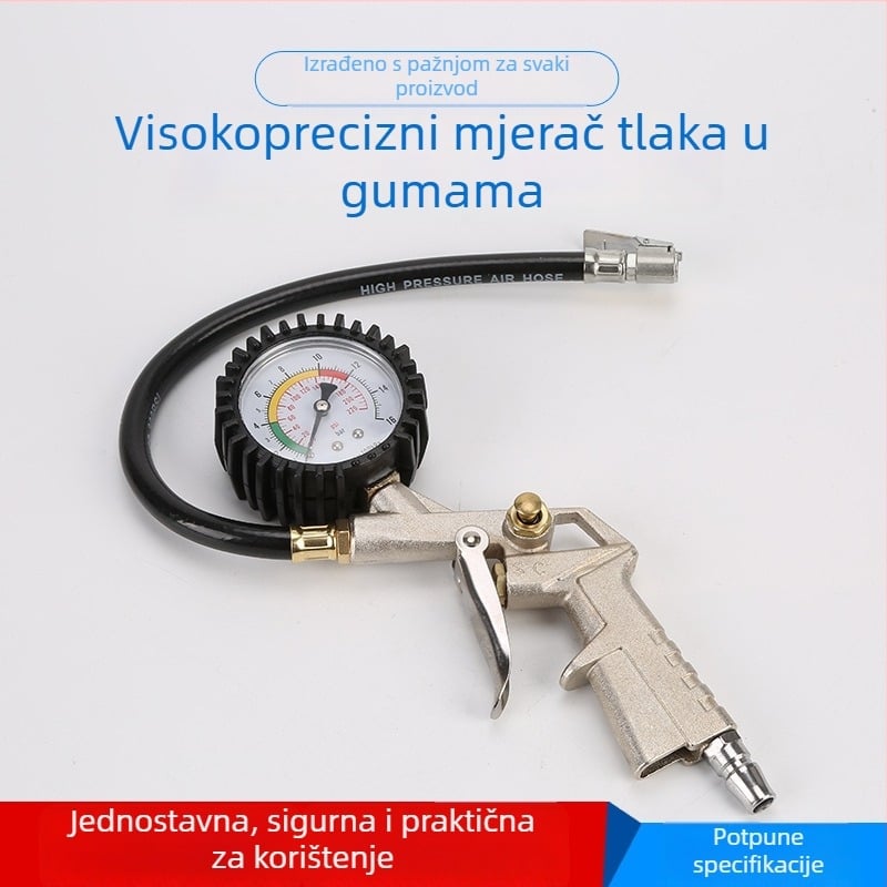 Yiyang mjerni alat za tlak u gumama automobila s pištolom za napuhivanje — aluminijska legura, višestruke jedinice prikaza, raspon tlaka 230, rezolucija 11