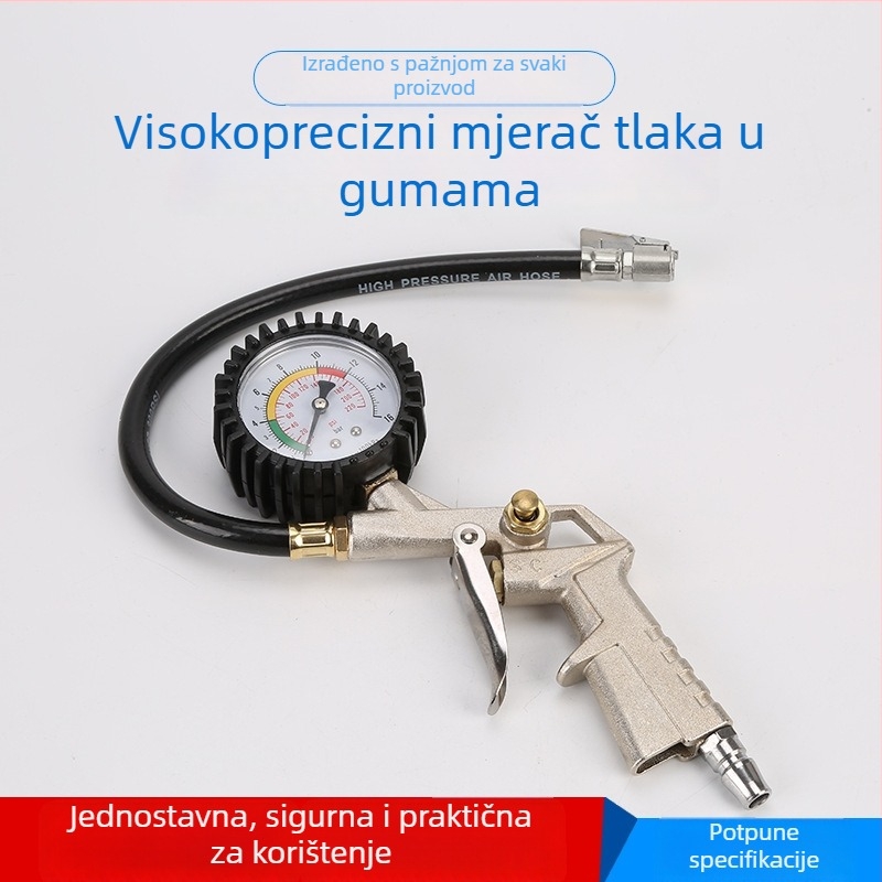 Yiyang mjerni alat za tlak u gumama automobila s pištolom za napuhivanje — aluminijska legura, višestruke jedinice prikaza, raspon tlaka 230, rezolucija 11