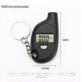 Manometar tlaka u gumama – mini, privjesak za ključeve, prenosni, digitalni LCD zaslon s pozadinskim osvjetljenjem, raspon 0–150 PSI, točnost ±0.01, jedinice PSI/BAR/KPA/kg/cm3, ABS kućište, baterija tipa dugmad