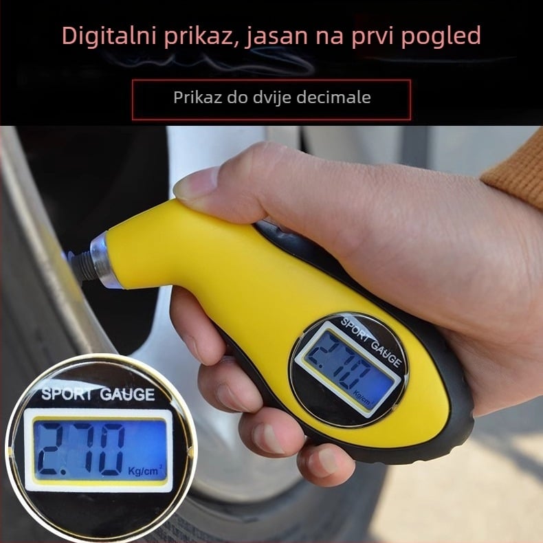 Hexuan digitalni mjerač tlaka u gumama automobila, LCD zaslon, podrška više mjernih jedinica, plastično kućište