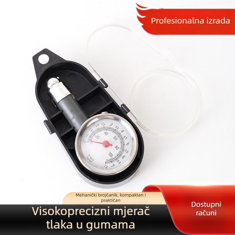 Visoko precizan digitalni manometar za tlak u gumama, s zaštitnim kapicama, ergonomska ručka, prenosni.