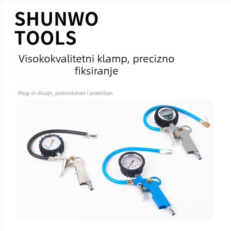 Tlakomjer za automobile gume s digitalnim zaslonom i ugrađenim naflaživačem, kućište od aluminijske legure, raspon 0-230 psi, jedinice: psi/bar