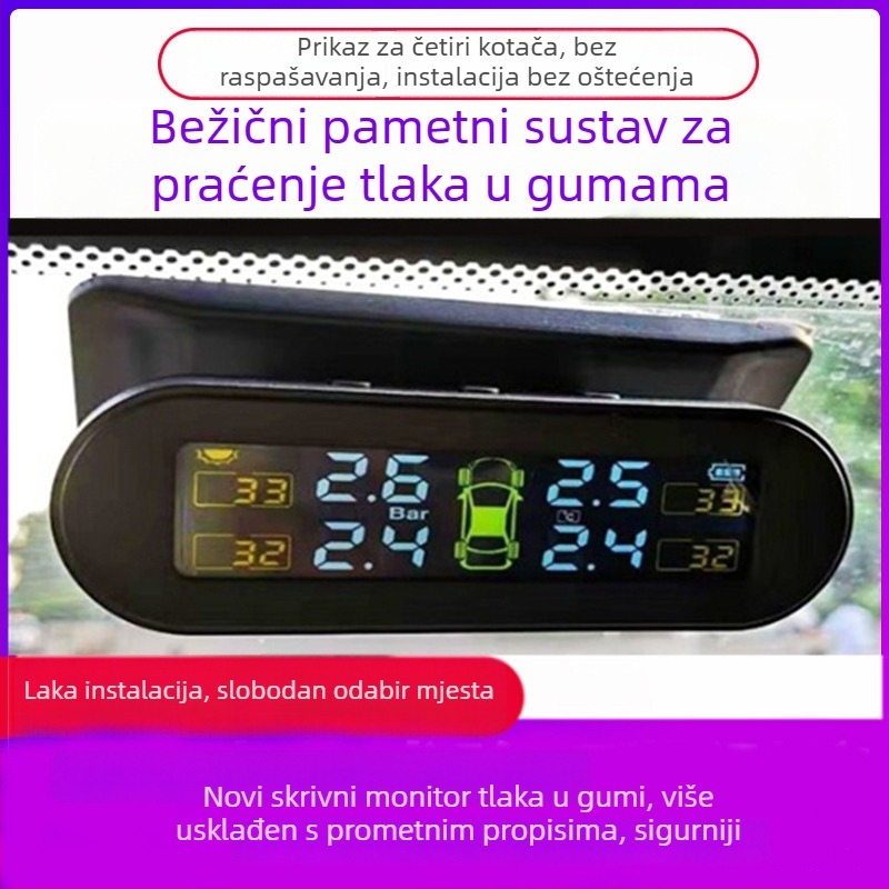 TPMS sustav za nadzor tlaka u gumama — digitalni prikaz, bežično napajanje solarnim putem, za auta i SUV, raspon tlaka 0-5 bar, visoka preciznost, model T11