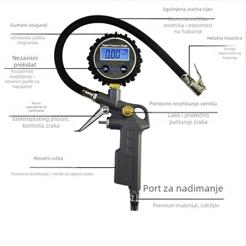 Kaifeng mjerač tlaka u gumama za automobilsku njegu s digitalnim zaslonom, raspon 0-150 PSI, preciznost 1.6, kućište od aluminijske legure