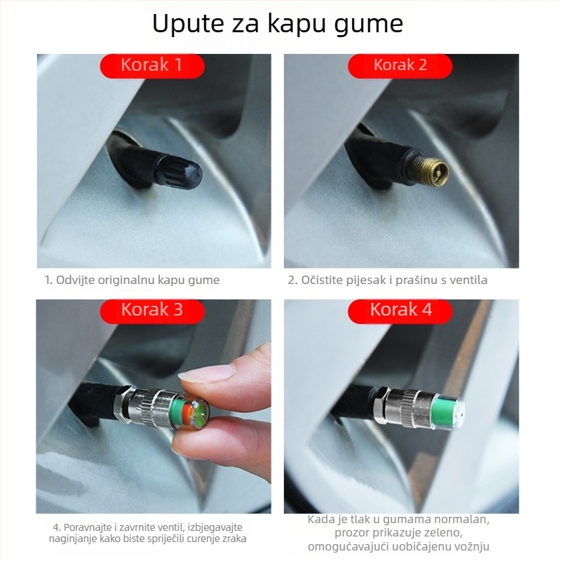 Detektor tlaka u gumama automobila s upozoravajućom kapicom ventila, mehanički manometar, model 111, raspon tlaka 2–2.4, pogodan za male automobile i univerzalno