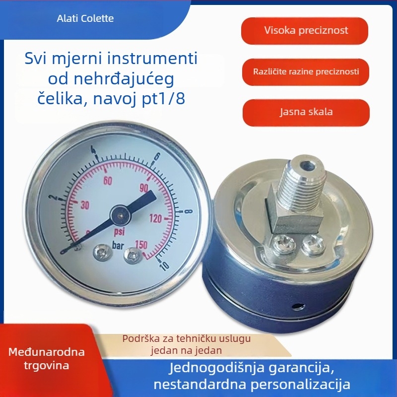 Collette Precizni tlakometar od nehrđajućeg čelika, PT1/8 navoj, raspon 0-20 bar, radna temperatura -10 do 50 °C