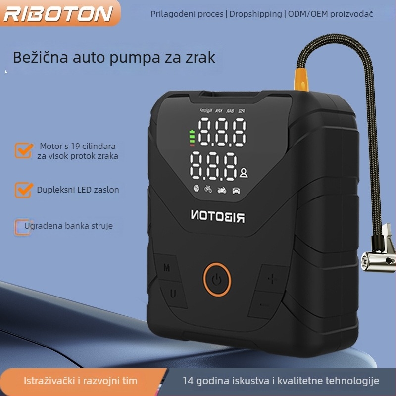 Bežična automobilska pumpa za nužno pokretanje — ručna, prijenosna, 100W, baterija 14,8V, 30 L/min, digitalni zaslon, USB punjenje
