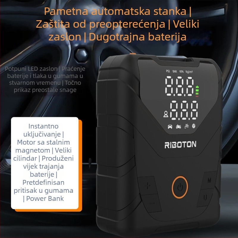 Bežična automobilska pumpa za nužno pokretanje — ručna, prijenosna, 100W, baterija 14,8V, 30 L/min, digitalni zaslon, USB punjenje