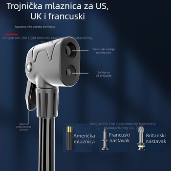 Ručna pumpa za visoki tlak s manometrom, model A902, metalno kućište, 160 psi, uključuje iglu za lopte