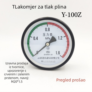 Y100Z manometar tlaka za zrakopres kompresor s aksijalnim priključkom, raspon 0-100, točnost 1.6, navojni priključak