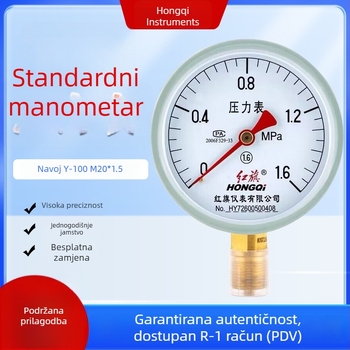 Red Flag Y-100 vakuumski manometar, raspon 0–1.6 MPa, promjer 100 mm, priključak M20×1.5