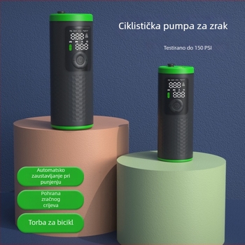 Prijenosna bežična pumpa za zrak za automobile, motocikle, bicikle i lopte; dizajn s jednim cilindrom; protok zraka 25 L/min; digitalni zaslon; baterija 7.4V 18.5Wh; težina 432 g