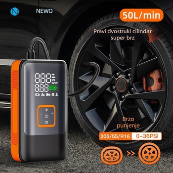 Prijenosna bežična dvocilindrična pumpa za automobil — 12V, 100W, 50 cm crijevo, digitalni zaslon