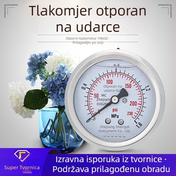 Otporno na udarce mjerni tlak od nehrđajućeg čelika za hidraulične i pneumatske sustave, navoja M14×1.5, raspon -0.1 do 60 MPa, točnost 2.5, temperatura okoline -40 do 70°C